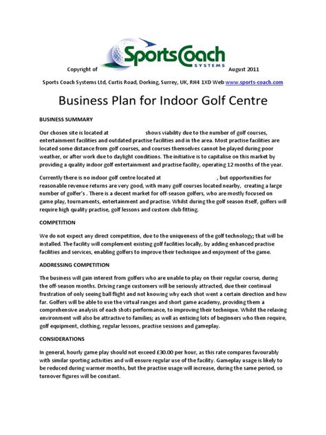 Golf Course Business Plan